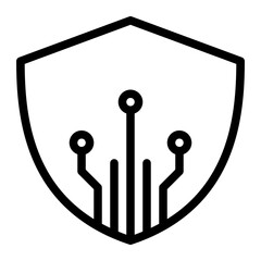 Isolated cyber security shield in outline icon on white background