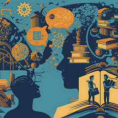 The Power of Literature: A Silhouette Illustration of Books and Thoughts