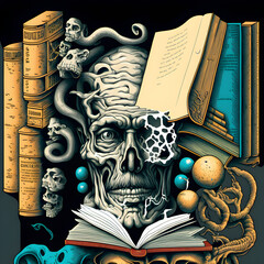 The Power of Literature: A Silhouette Illustration of Books and Thoughts