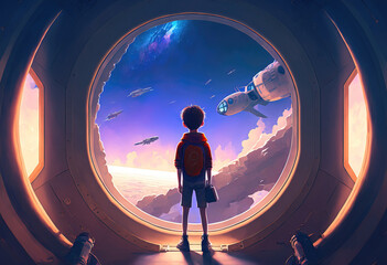Boy astronauts space explorer. sketch art for artist creativity and inspiration. generative AI