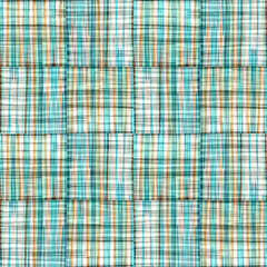 Teal rustic coastal beach house check fabric tile. Seamless sailor flannel textile gingham repeat swatch.