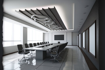 Interior design for a huge conference room. Generative AI
