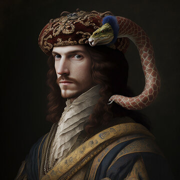 Renaissance Snake Portrait Painting Painted AI Generated