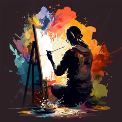 Artist Painting Vector Art AI Generated