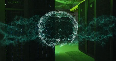 Animation of dna strand and digital brain over server room - Powered by Adobe
