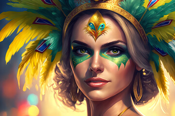 Beautiful samba dancer portrait wearing traditional costume