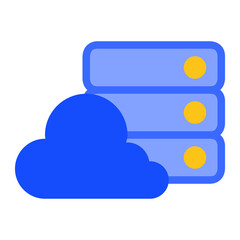 Isolated cloud server in blue flat icon on white background. Storage, cloud computing