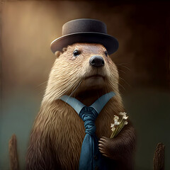 a beaver is not a fashion accessory, beaver portrait, generative ai - obrazy, fototapety, plakaty