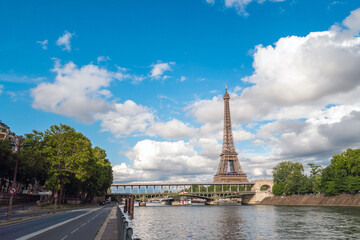 Fototapeta na wymiar Beautiful view of famous Eiffel Tower in Paris, France. Paris Best Destinations in Europe.