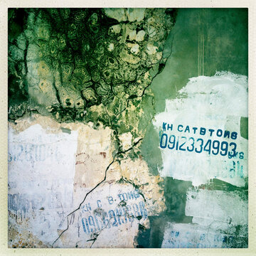 A crumbling wall in Hanoi, Vietnam.