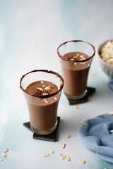 Chocolate Oatmeal smoothie protein shake, selective fccus