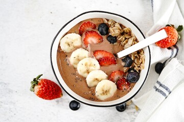 Chocolate oatmeal smoothie bowl | Healthy breakfast concept