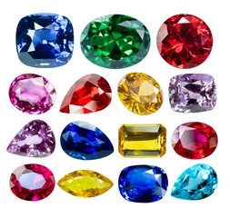 Poster Jewel or gems isolated on white background, Collection of many different natural gemstones © byjeng
