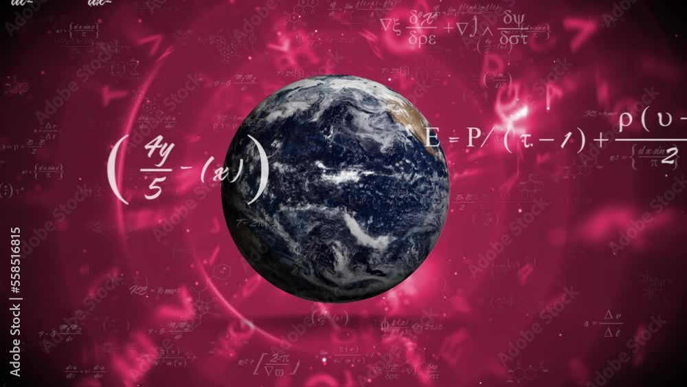 Poster animation of data processing over globe on pink background