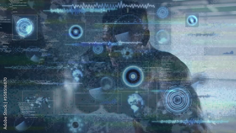 Poster animation of data processing over man boxing