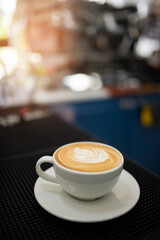 hot latte art coffee on table, relax time