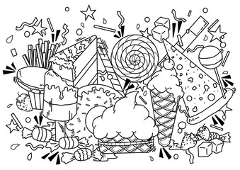 Coloring page set of food for kids
