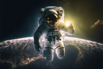 Fototapeta na wymiar Astronaut in space, Earth background. Generative AI.