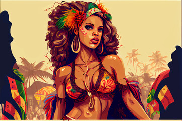 Fototapeta na wymiar Portrait of girl in Brazilian annual carnival festival