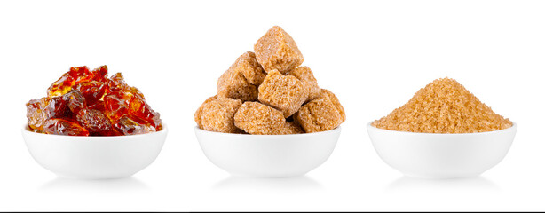 Set of brown sugar isolated on white background