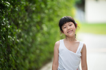 smile girl, asian little student, happy kid