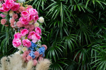 wedding backdrop, wedding flower decoration, rose wall, colorful background, fresh rose, bunch of flower
