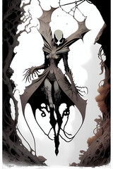 Obraz premium A fantasy board game card/colouring book page: Mutated spider woman. AI-generated