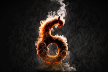 Number 8 in the artistic monster smoking alphabet is formed of thick smoke or fog and is shown alone on a black backdrop. Generative AI