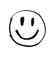 Happy face, emoji, expression. Irregular shapes made with marker pen, brush. Black smiley face on isolated white background. Illustration of different facial expressions: joy, happiness. Free-hand. - obrazy, fototapety, plakaty