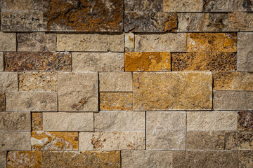 Close up of a granite stacked stone wall texture