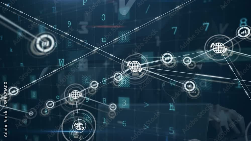 Poster animation of network of connections over data processing