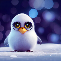 cute penguin in winter landscape