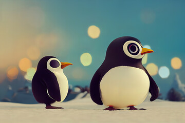 Cute Penguins in the Snow