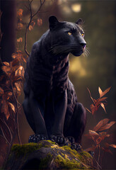 Black Panther - Digital Illustration - Generated by Artificial Intelligence - obrazy, fototapety, plakaty