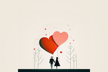 Plakat A cute minimalist illustration of a couple in love, Generative AI