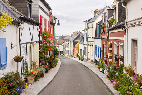 idyllic street in the old town of Valery-sur-Somme, France