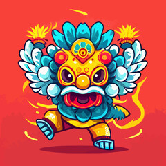 Fototapeta premium Creative flat lion dance chinese new year with people character