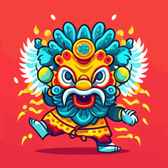 Naklejka premium Creative flat lion dance chinese new year with people character