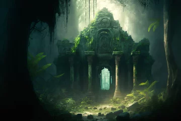 Papier Peint photo autocollant Lieu de culte Fantasy jungle ancient temple scene AI Generative 