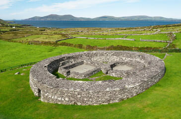 Loher Cashel near Waterville. Prehistoric late Iron Age dry stone ringfort or cashel dates from 9th...