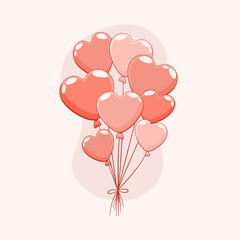 Balony w kształcie serca. Wektorowa ilustracja imprezowych balonów wypełnionych helem związanych razem. Dekoracje na urodziny, baby shower, walentynki, uroczystość, wesele. - obrazy, fototapety, plakaty