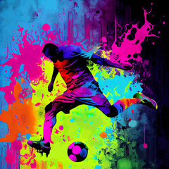 Obraz na płótnie Canvas abstract soccer player kicking the ball, colorful football player