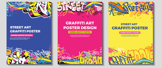 Modern graffiti art poster or flyer design with colorful tags, throw up. Hand-drawn abstract graffiti illustration vector in street art theme © Themeaseven