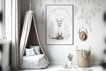 mock up wall in a kid's room. interiors with a Scandinavian flair. Generative AI