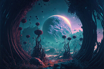 Fototapeta na wymiar illustration of a alien forest.