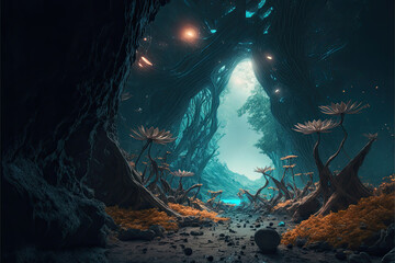 illustration of a alien forest.