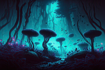 Fototapeta na wymiar illustration of a alien forest.