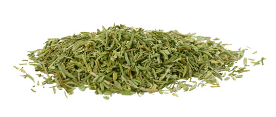 Pile of dried thyme isolated on white