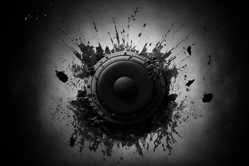 a musical idea. Black damaged wall backdrop with a black sound speaker. illustration. Generative AI