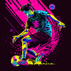 colorful abstract soccer player kicking the ball